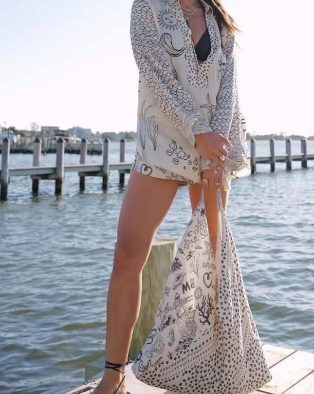 Nautical Print Top and Shorts Set