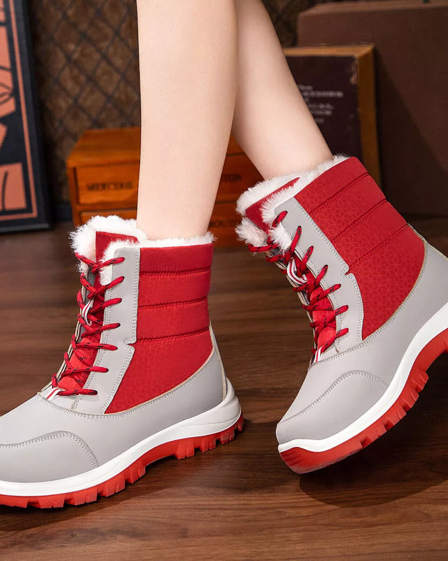 Winter Waterproof Snow Boots with Warm Fur Lining Red