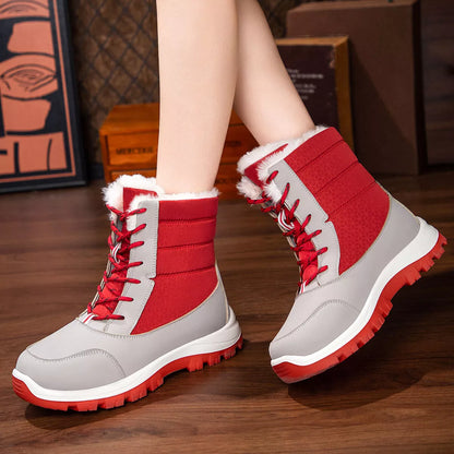 Winter Waterproof Snow Boots with Warm Fur Lining Red