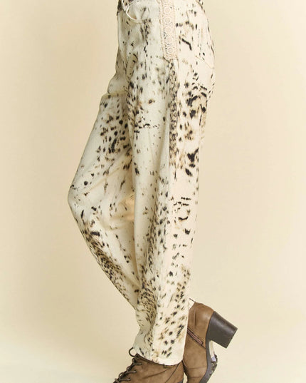 Davi & Dani Abstract Tie Dye Dot Lace Detail Barrel Pants