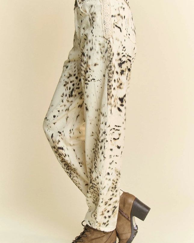 Davi & Dani Abstract Tie Dye Dot Lace Detail Barrel Pants