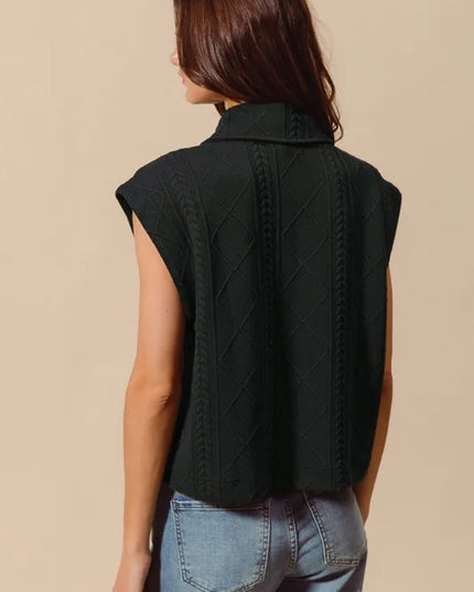 SO ME Cable Quilting Stitch Button Up Knit Vest