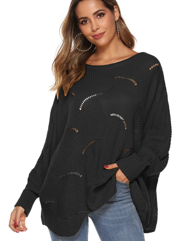 Round Neck Long Sleeve Openwork Sweater