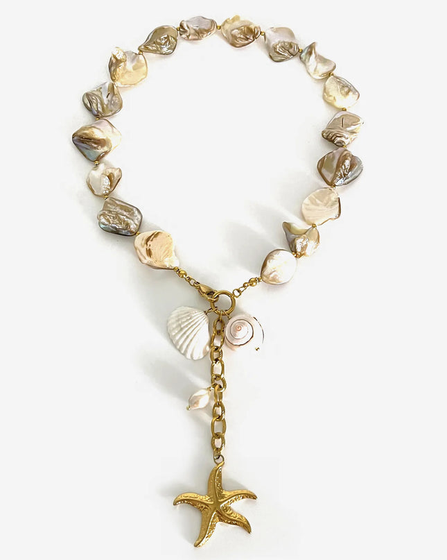 18K Gold-Plated Ocean Theme Necklace with Starfish Pendant