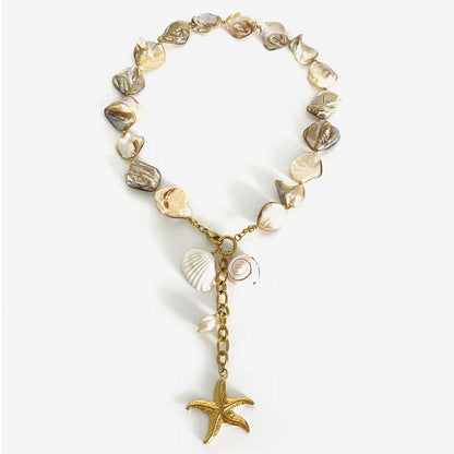 18K Gold-Plated Ocean Theme Necklace with Starfish Pendant