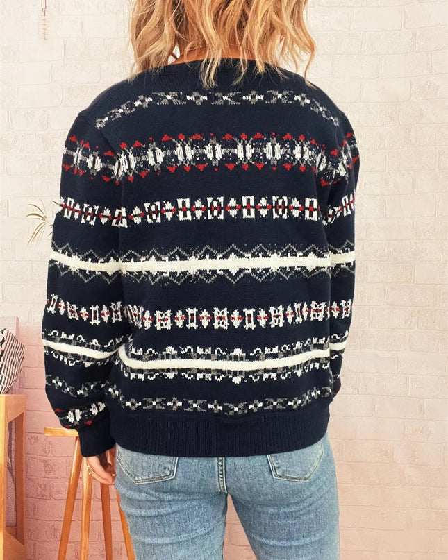 Vintage Pattern Button-Down Cardigan