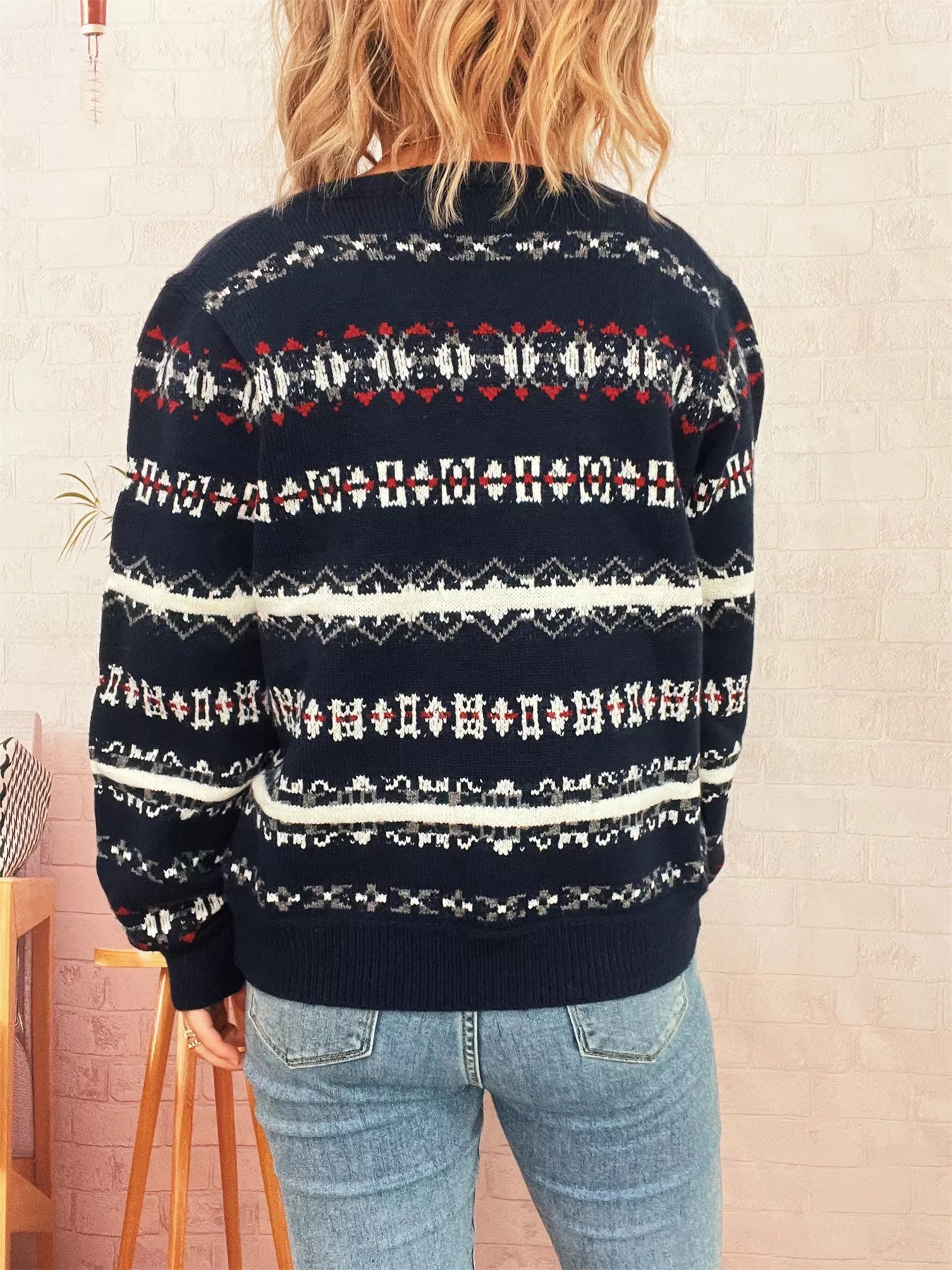 Vintage Pattern Button-Down Cardigan