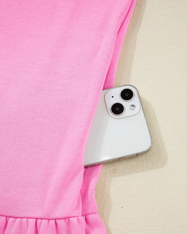 Contrast Striped Collar Patchwork Puff Sleeve Ruffle Hem Mini Dress