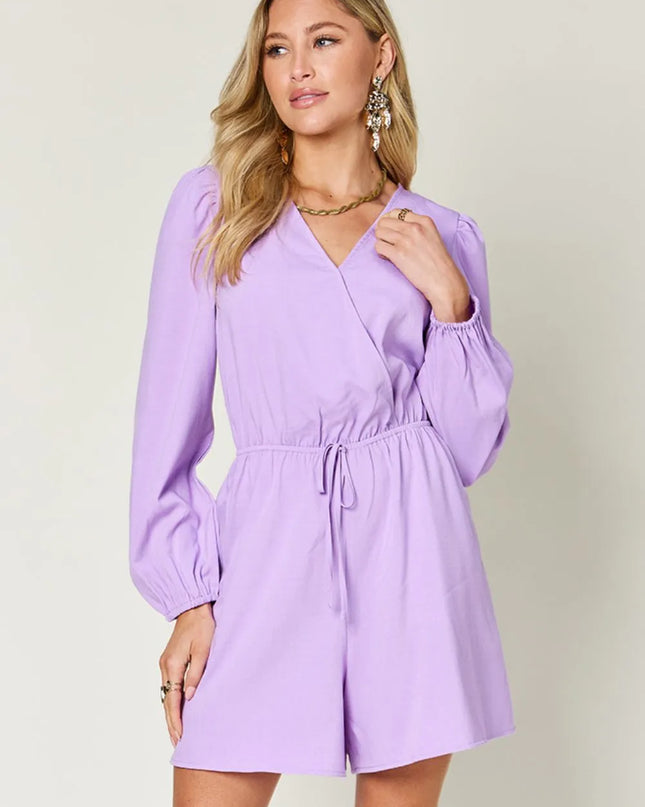 Double Take Full Size Drawstring Long Sleeve Romper