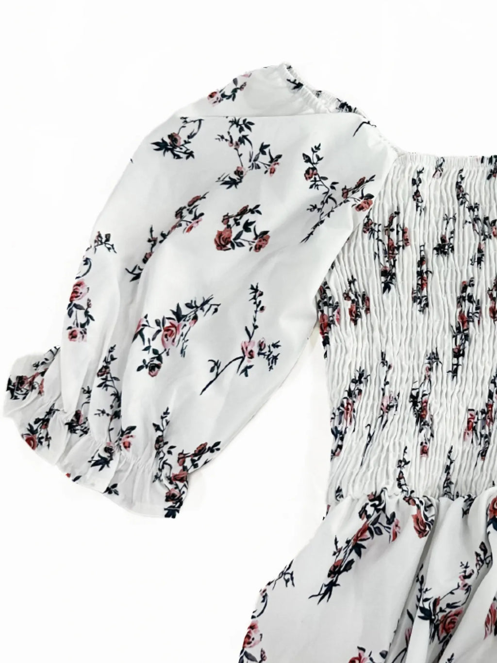 Floral Print Square Neck Puff Sleeve Midi Dress
