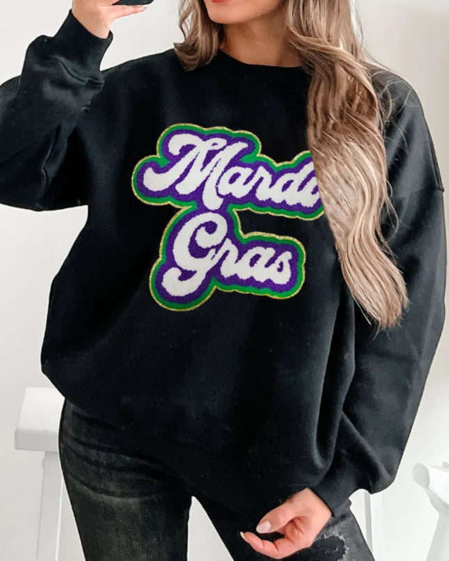 MARDI GRAS Round Neck Drop Shoulder Sweatshirt