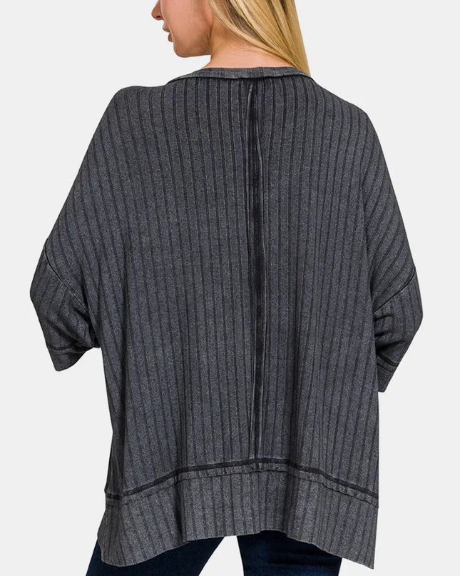 Zenana Washed Ribbed Drop Shoulder Half Sleeve Top