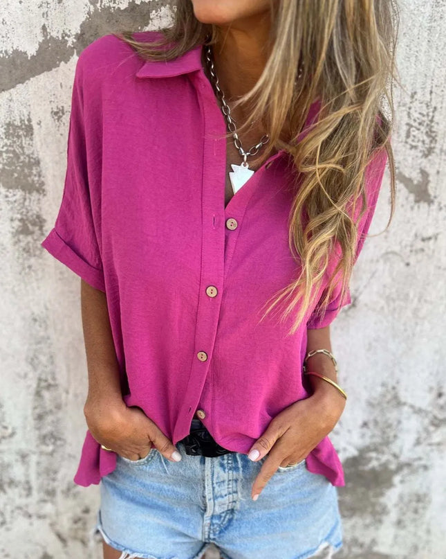 Full Size Collared Neck Half Sleeve Shirt Plus Size 