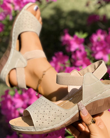 Open Toe Wedge Sandals Beige