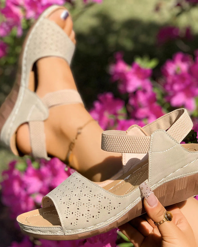 Open Toe Wedge Sandals Beige
