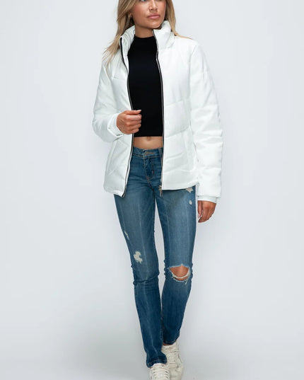 How Dare U Pocketed Zip Up Puffer Jacket with Removable Hood