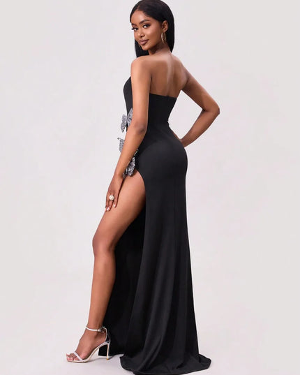 Slit Bow Trim Tube Maxi Dress 