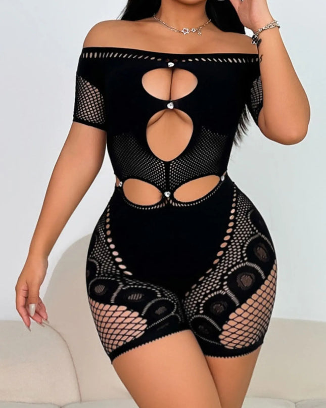 Cutout Off Shoulder Fishing Net Romper