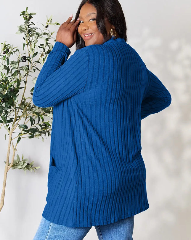Basic Bae Full Size Ribbed Open Front Cardigan with Pockets