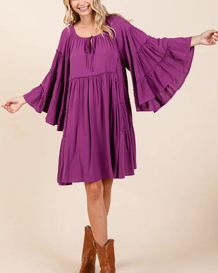 Mittoshop Frill Tie Neck Bell Sleeve Dress
