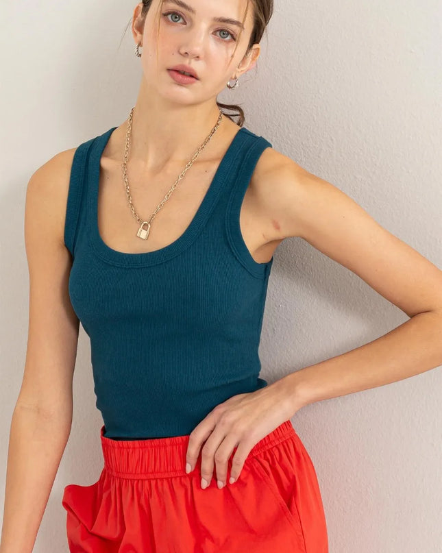 HYFVE Ribbed Scoop Neck Racerback Tank DarkTeal