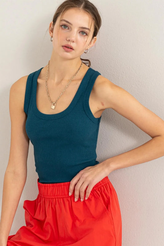 HYFVE Ribbed Scoop Neck Racerback Tank DarkTeal