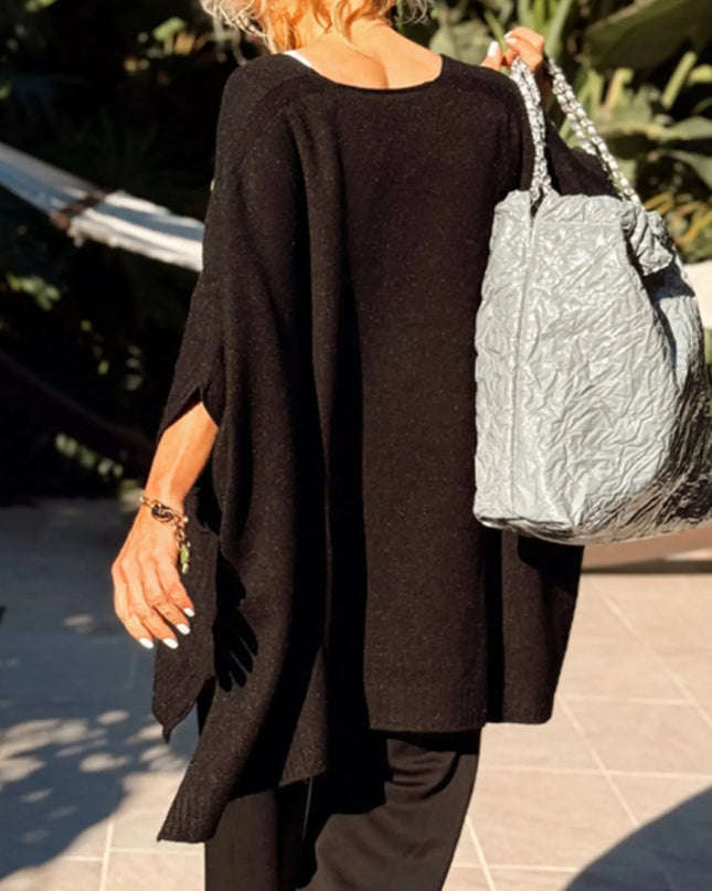 Ribbed Hem V-Neck Sweater