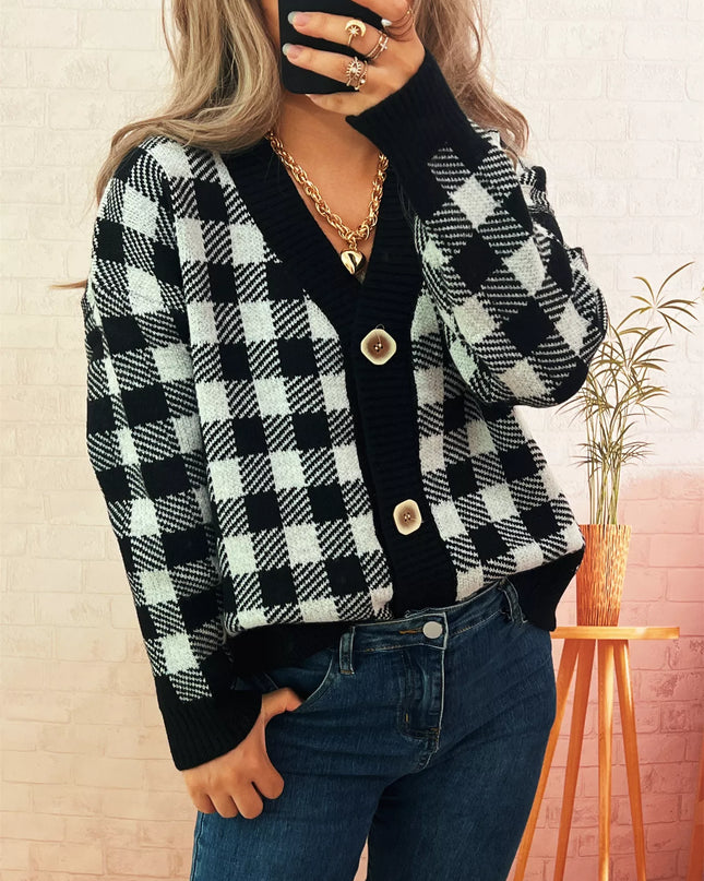 Plaid Button-Down Cardigan