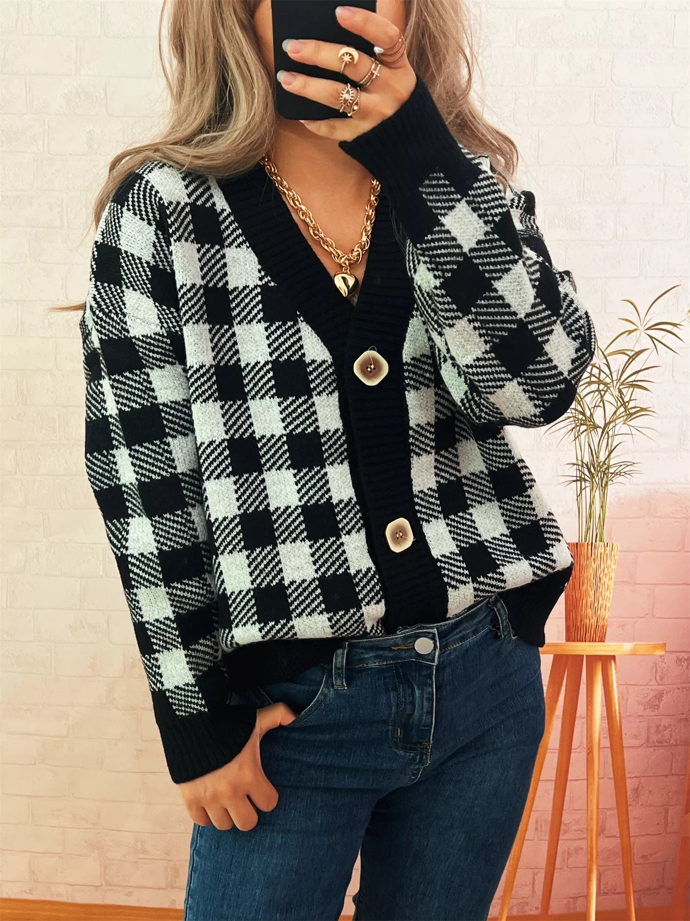 Plaid Button-Down Cardigan