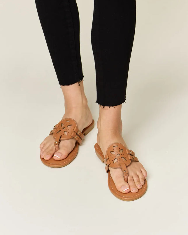 Forever Link Cutout PU Leather Open Toe Sandals TAN