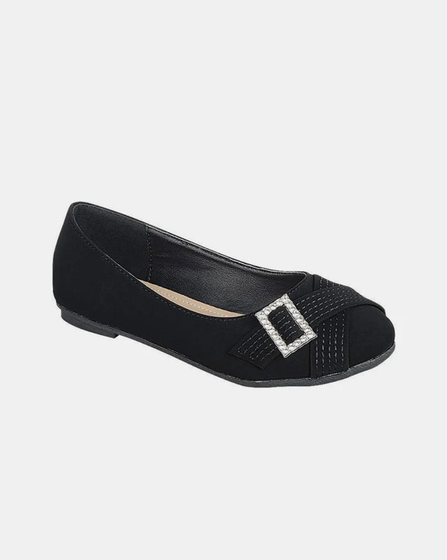Forever Link Slip On Rhinestone Buckle Ballet Flats Black