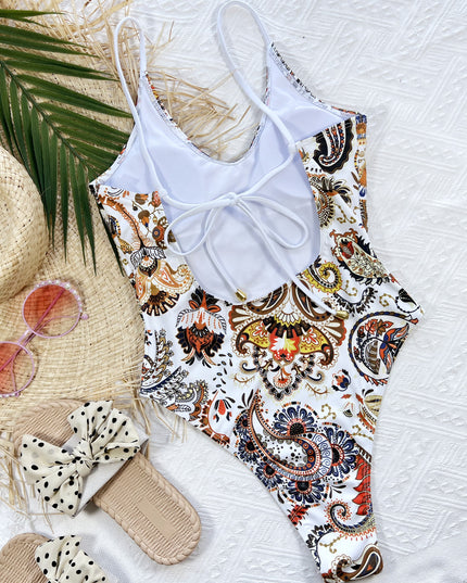 Printed Tie Back Scoop Neck One-Piece Swimsuit 