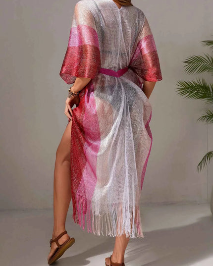 Gradient Fringe Kimono Cover-Up