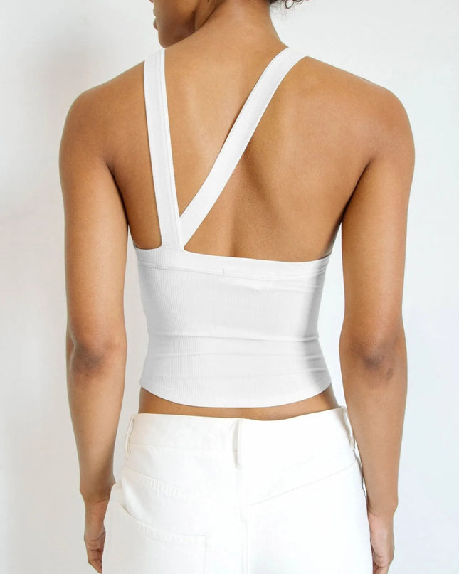 Asymmetrical Back Ribbed Crop Tank Top 
