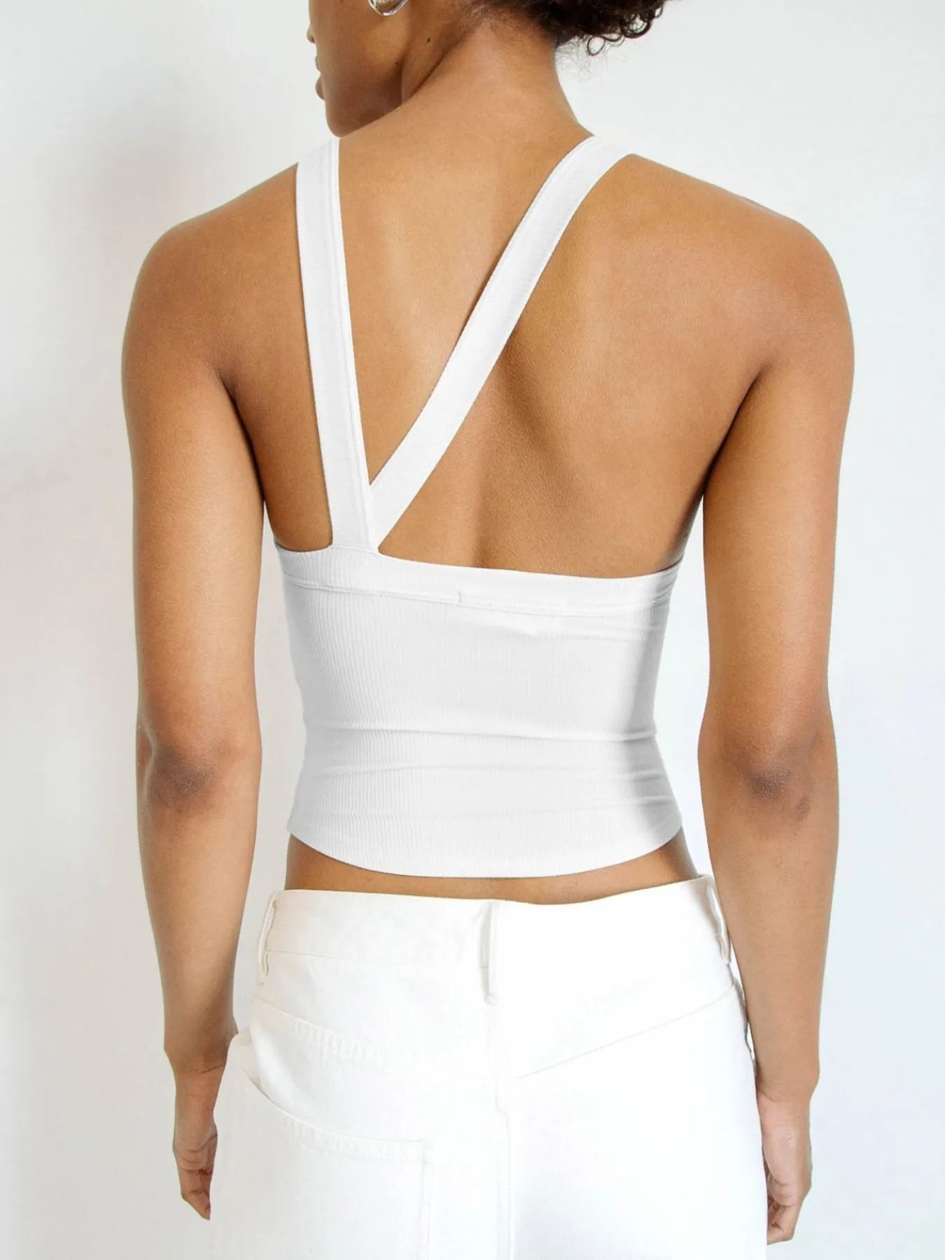 Asymmetrical Back Ribbed Crop Tank Top 