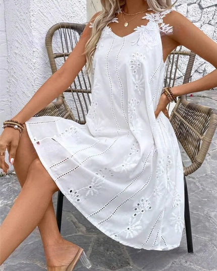 Lace Detail V-Neck Mini Dress