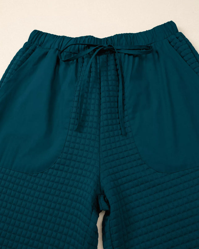 Waffled Textured Raw Edge Patchwork Top and Pants 2pcs Set