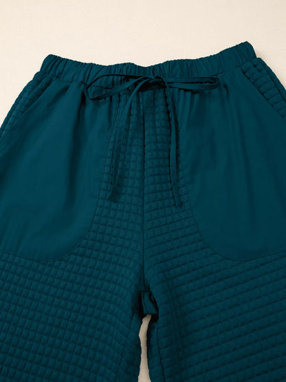 Waffled Textured Raw Edge Patchwork Top and Pants 2pcs Set