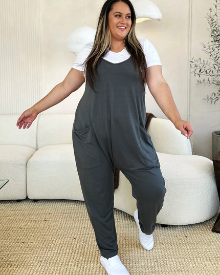 Double Take Full Size Sleeveless V-Neck Pocketed Jumpsuit