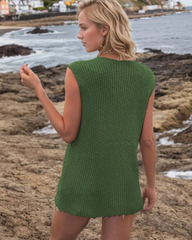 Button Down Eyelet V-Neck Sweater Vest