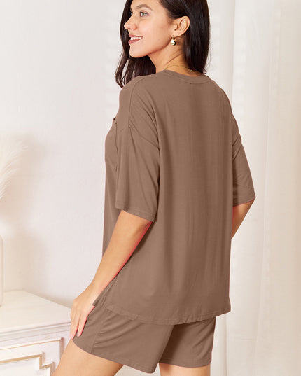 Basic Bae Full Size Soft Rayon Half Sleeve Top and Shorts Set