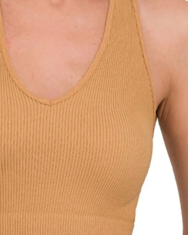 Zenana Seamless Ribbed Cropped Racerback Tank Top