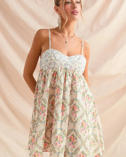 SO ME Mixed Floral Print Sleeveless Mini Dress CREAM COMBO