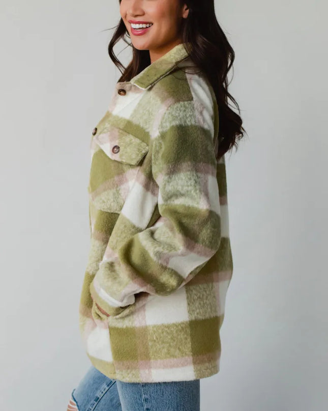 Pocketed Plaid Collared Neck Shacket