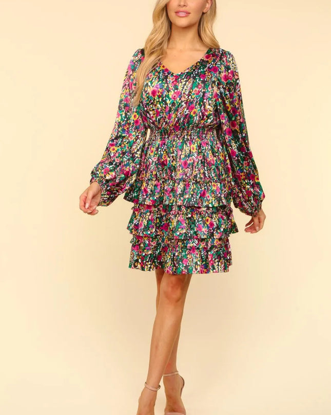 Haptics V-Neck Satin Floral Layered Dress