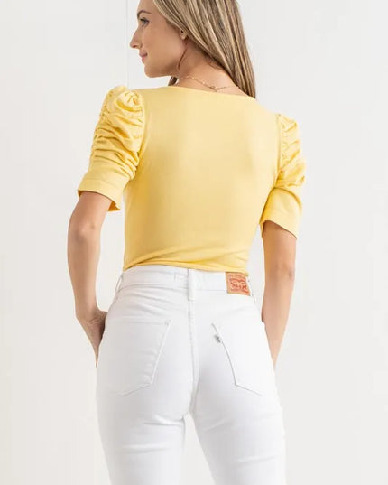 And The Why Shirring Puff Sleeve Bodysuit