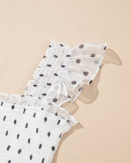 Polka Dot Ruffle Sleeve Smocked Midi Dress