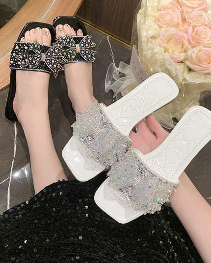 Rhinestone Embellished Flats Slip-On Sandals 