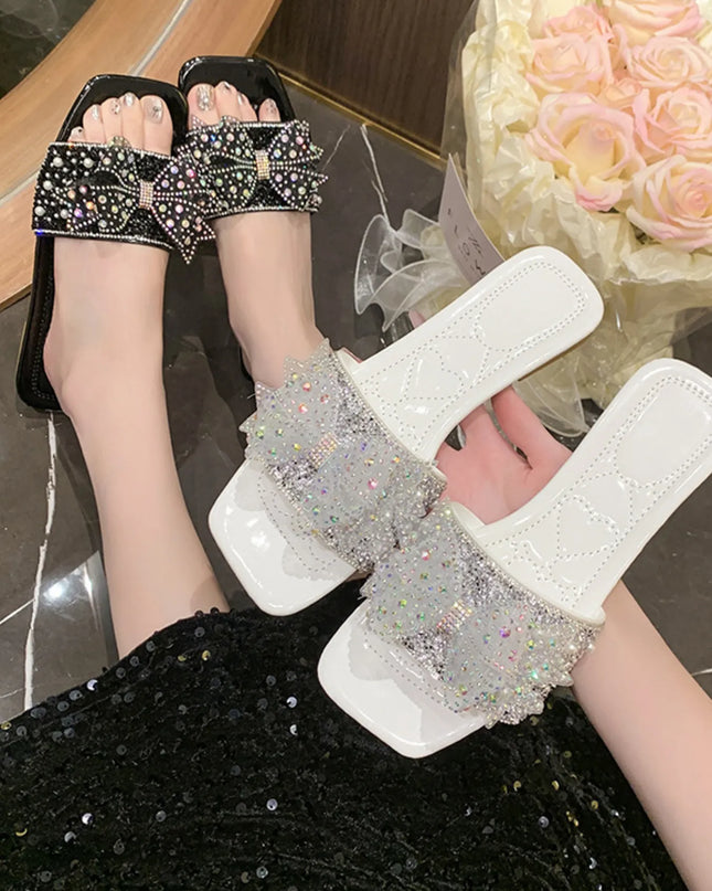 Rhinestone Embellished Flats Slip-On Sandals 