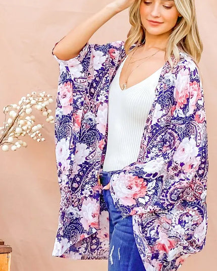 And The Why Floral Print Dolman Sleeve Kimono Cardigan